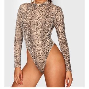 Snake Print Roll Neck Bodysuit